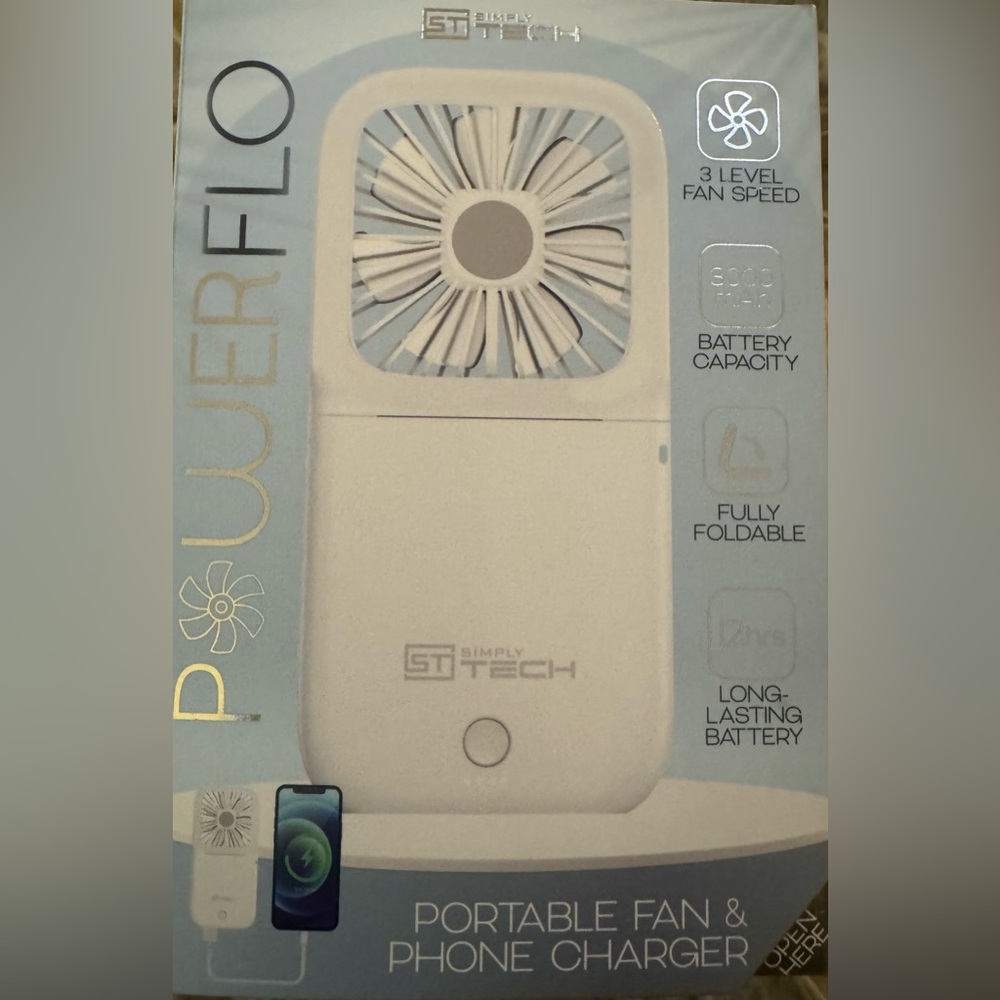 NWT ST Simply Tech PowerFlo Portable Fan & Phone Charger